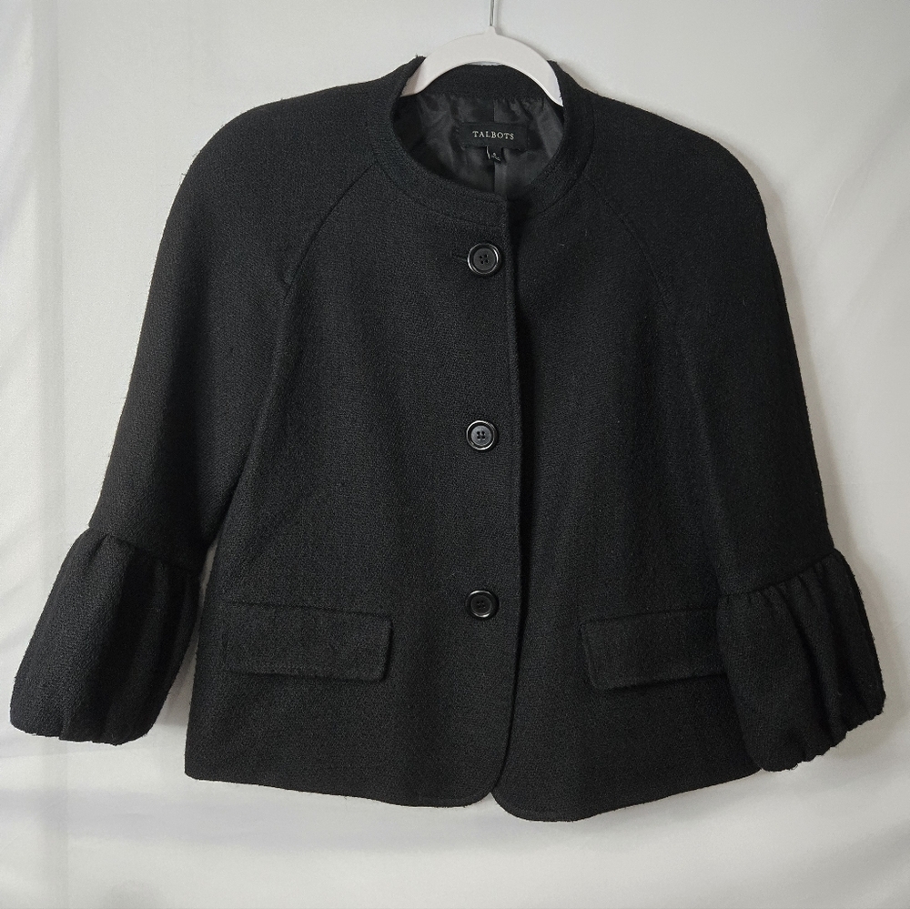 Talbots Black Wool Blend Women's Coat Bell Sleeves